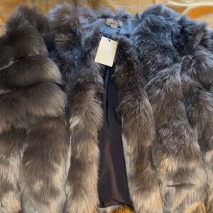 Elegant Gray Faux Fur Coat